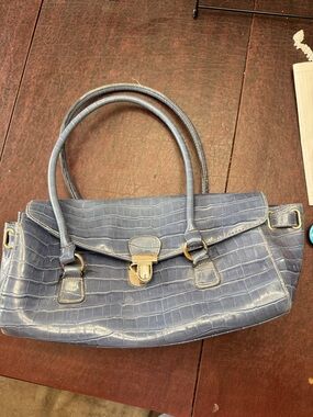 Classic Croc-Embossed Tote Bag in Slate Blue